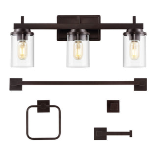 Liwuu 23.25" 3-Light Farmhouse Industrial Vanity Light with Bathroom Hardware Accessory Set