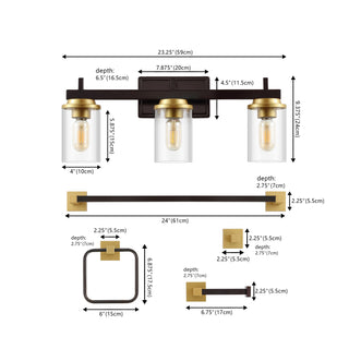 Liwuu 23.25" 3-Light Farmhouse Industrial Vanity Light with Bathroom Hardware Accessory Set