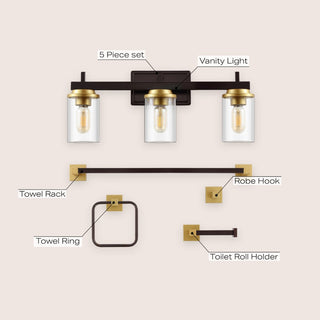 Liwuu 23.25" 3-Light Farmhouse Industrial Vanity Light with Bathroom Hardware Accessory Set