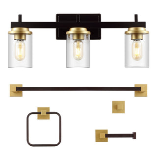 Liwuu 23.25" 3-Light Farmhouse Industrial Vanity Light with Bathroom Hardware Accessory Set