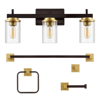 Liwuu 23.25" 3-Light Farmhouse Industrial Vanity Light with Bathroom Hardware Accessory Set