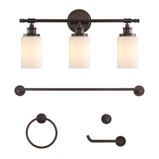 Eidonta 23.25" 3-Light Classic Cottage Vanity Light with Frosted Glass Shades and Bathroom Hardware Accessory Set