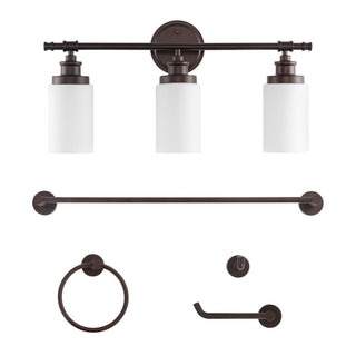 Eidonta 23.25" 3-Light Classic Cottage Vanity Light with Frosted Glass Shades and Bathroom Hardware Accessory Set