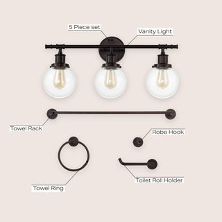 Gauge 24.5" 3-Light Farmhouse Classic Vanity Light with Bathroom Hardware Accessory Set