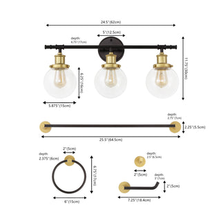 Gauge 24.5" 3-Light Farmhouse Classic Vanity Light with Bathroom Hardware Accessory Set