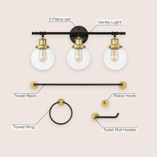 Gauge 24.5" 3-Light Farmhouse Classic Vanity Light with Bathroom Hardware Accessory Set