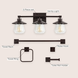 Clayton 26" 3-Light Farmhouse Cottage Vanity Light with Bathroom Hardware Accessory Set