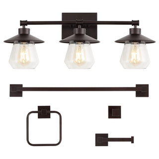 Clayton 26" 3-Light Farmhouse Cottage Vanity Light with Bathroom Hardware Accessory Set