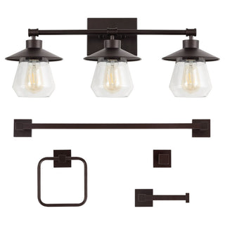 Clayton 26" 3-Light Farmhouse Cottage Vanity Light with Bathroom Hardware Accessory Set