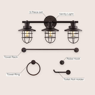 Veneto 24" 3-Light Industrial Farmhouse Vanity Light with Bathroom Hardware Accessory Set