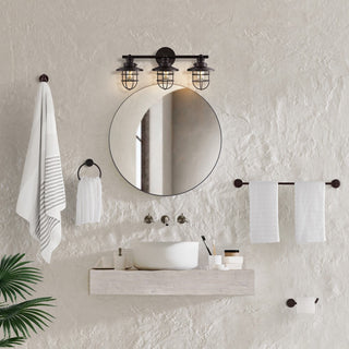 Veneto 24" 3-Light Industrial Farmhouse Vanity Light with Bathroom Hardware Accessory Set