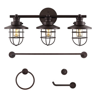 Veneto 24" 3-Light Industrial Farmhouse Vanity Light with Bathroom Hardware Accessory Set