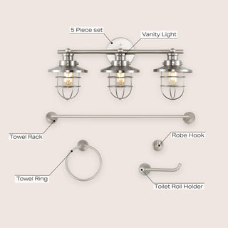 Veneto 24" 3-Light Industrial Farmhouse Vanity Light with Bathroom Hardware Accessory Set