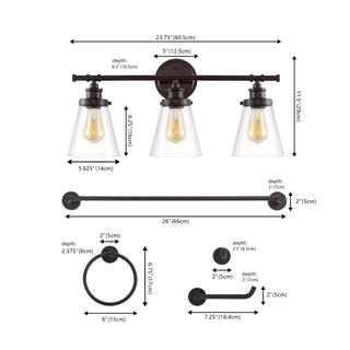 Cedar 23.75" 3-Light Traditional Farmhouse Vanity Light with Bathroom Hardware Accessory Set