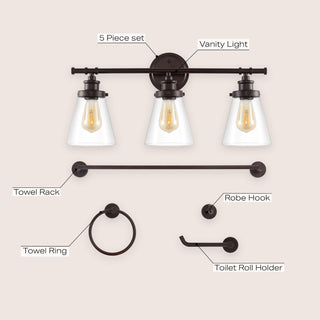 Cedar 23.75" 3-Light Traditional Farmhouse Vanity Light with Bathroom Hardware Accessory Set