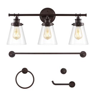 Cedar 23.75" 3-Light Traditional Farmhouse Vanity Light with Bathroom Hardware Accessory Set