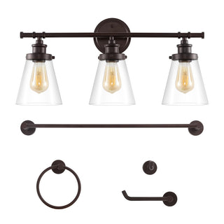 Cedar 23.75" 3-Light Traditional Farmhouse Vanity Light with Bathroom Hardware Accessory Set