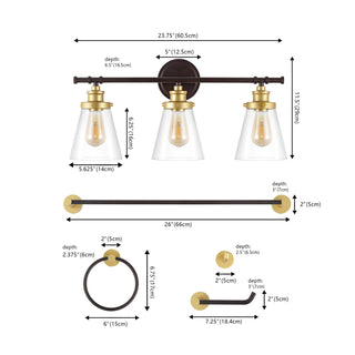 Cedar 23.75" 3-Light Traditional Farmhouse Vanity Light with Bathroom Hardware Accessory Set