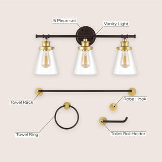 Cedar 23.75" 3-Light Traditional Farmhouse Vanity Light with Bathroom Hardware Accessory Set