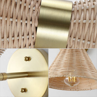 Eirene 10" 1-Light Mid-Century Vintage Retro Rattan/Metal LED Sconce with Adjustable Shade