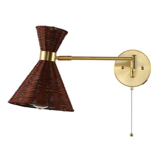 Swing 25" 1-Light Mid-Century Vintage Retro Rattan/Metal USB Charging Swing Arm LED Sconce with Pull Chain