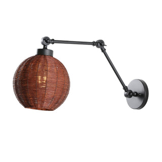 Lotte 22" 1-Light Mid-Century Vintage Rattan Globe Swing Arm LED Sconce