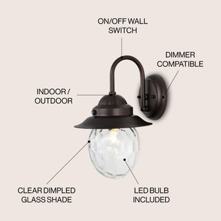 Hurricane 8.25" Farmhouse Industrial Iron/Glass Outdoor LED Sconce