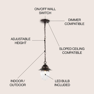 Pure 8.25" Farmhouse Industrial Iron/Glass Outdoor LED Pendant