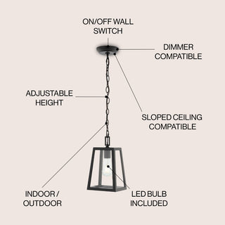 nordic 6.75" Farmhouse Industrial Iron/Glass Outdoor LED Pendant