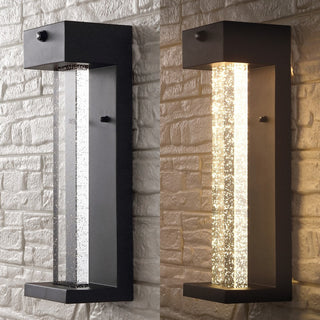 Turbo 5.13" Modern Industrial Iron/Glass Seeded Glass with Dusk-to-Dawn Sensor Integrated LED Outdoor Sconce