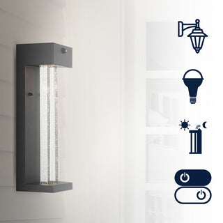 Turbo 5.13" Modern Industrial Iron/Glass Seeded Glass with Dusk-to-Dawn Sensor Integrated LED Outdoor Sconce