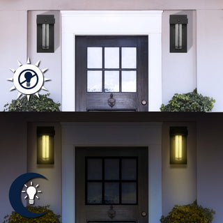 Tremillo 5.5" Minimalist Industrial Iron/Glass Seeded Glass with Dusk-to-Dawn Sensor Integrated LED Outdoor Sconce