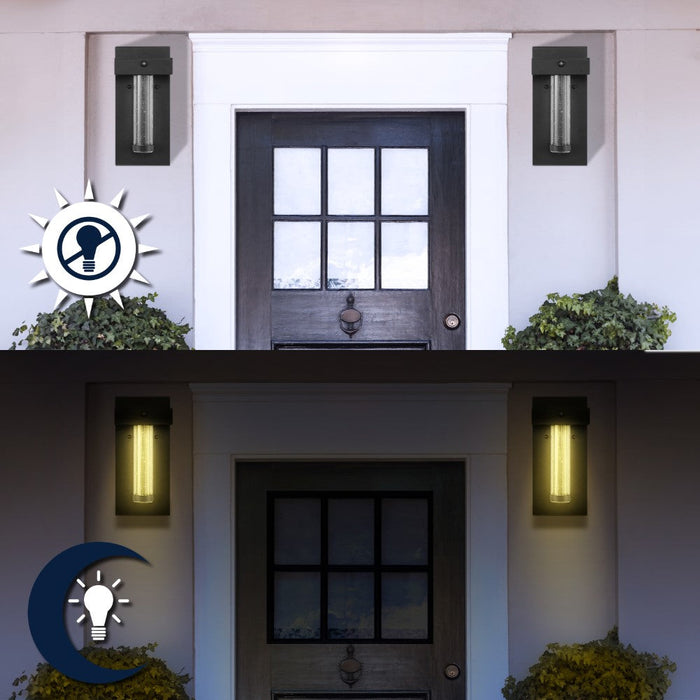 Tremillo 5.5 Minimalist Industrial Iron/Glass Seeded Glass with Dusk-to-Dawn Sensor Integrated LED Outdoor Sconce