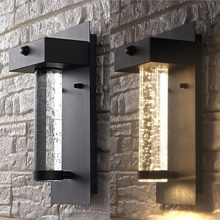 Tremillo 5.5" Minimalist Industrial Iron/Glass Seeded Glass with Dusk-to-Dawn Sensor Integrated LED Outdoor Sconce