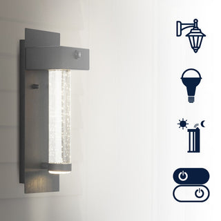 Tremillo 5.5" Minimalist Industrial Iron/Glass Seeded Glass with Dusk-to-Dawn Sensor Integrated LED Outdoor Sconce