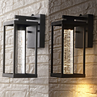 Shoji 4.75" Industrial Vintage Iron/Glass Seeded Glass with Dusk-to-Dawn Sensor Integrated LED Outdoor Sconce