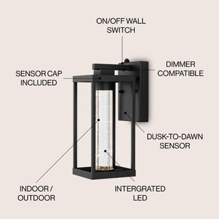 Shoji 4.75" Industrial Vintage Iron/Glass Seeded Glass with Dusk-to-Dawn Sensor Integrated LED Outdoor Sconce