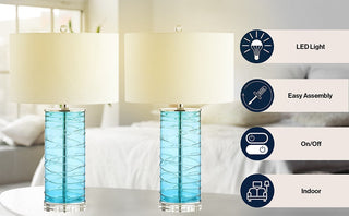 Olive 27.5" Modern Fused Glass Cylinder LED Table Lamp, Set of 2