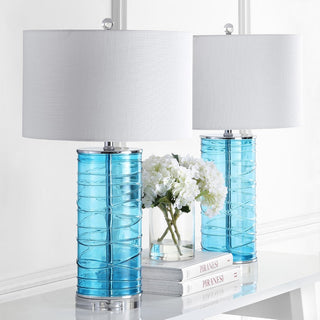 Olive 27.5" Modern Fused Glass Cylinder LED Table Lamp, Set of 2