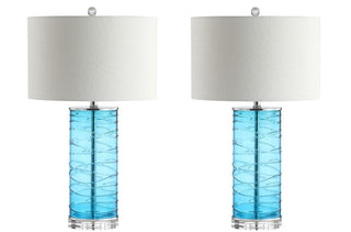 Olive 27.5" Modern Fused Glass Cylinder LED Table Lamp, Set of 2