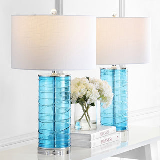 Olive 27.5" Modern Fused Glass Cylinder LED Table Lamp, Set of 2