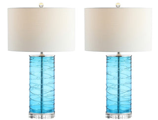 Olive 27.5" Modern Fused Glass Cylinder LED Table Lamp, Set of 2