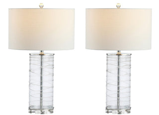 Olive 27.5" Modern Fused Glass Cylinder LED Table Lamp, Set of 2