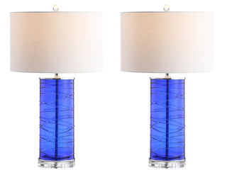 Olive 27.5" Modern Fused Glass Cylinder LED Table Lamp, Set of 2