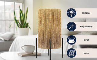 Wall 16.5" Coastal Minimalist Rattan LED Table Lamp