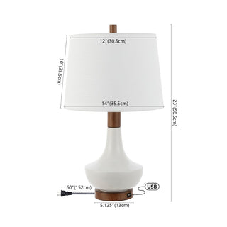 Aida 23" Vintage Minimalist Iron/Ceramic LED Mini Table Lamp with USB Charging Port