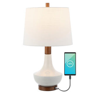 Aida 23" Vintage Minimalist Iron/Ceramic LED Mini Table Lamp with USB Charging Port