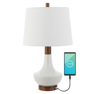 Aida 23" Vintage Minimalist Iron/Ceramic LED Mini Table Lamp with USB Charging Port