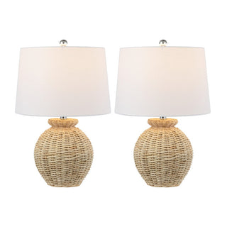 Bayou 22" Rustic Coastal Rattan Globe LED Table Lamps