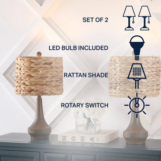 Campana 21" Rustic Farmhouse Handwoven Rattan/Resin LED Table Lamp